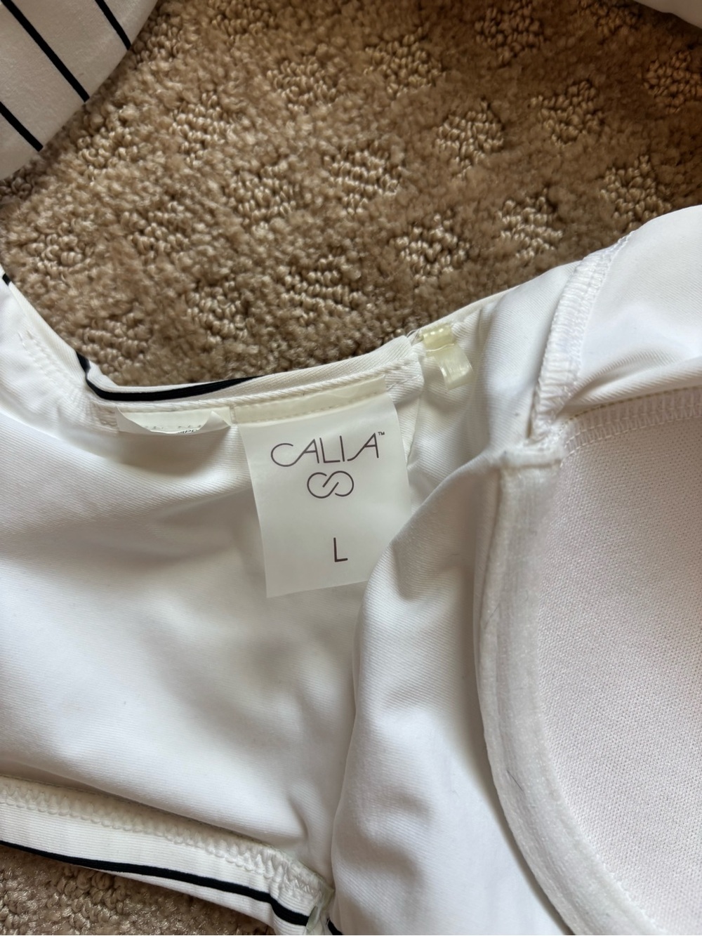 Calia White with Black Stripes Swim Top with Underwire size Large - Picture 3 of 8